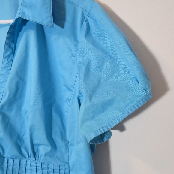 Ricki’s 18 Blue Pintuck Pleated Button Down Blouse Short Sleeve Stretch Workwear - Picture 4 of 14
